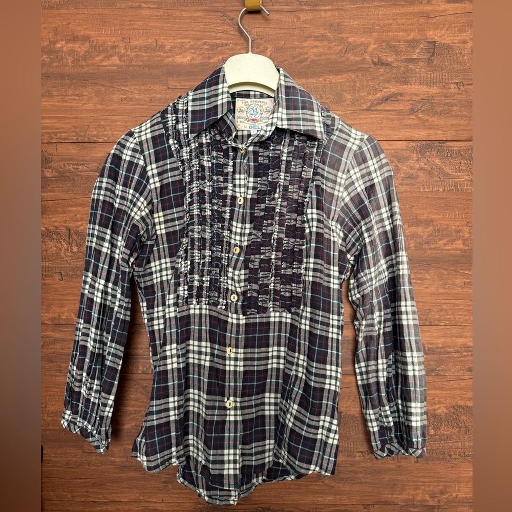 Blue plaid ruffle shirt